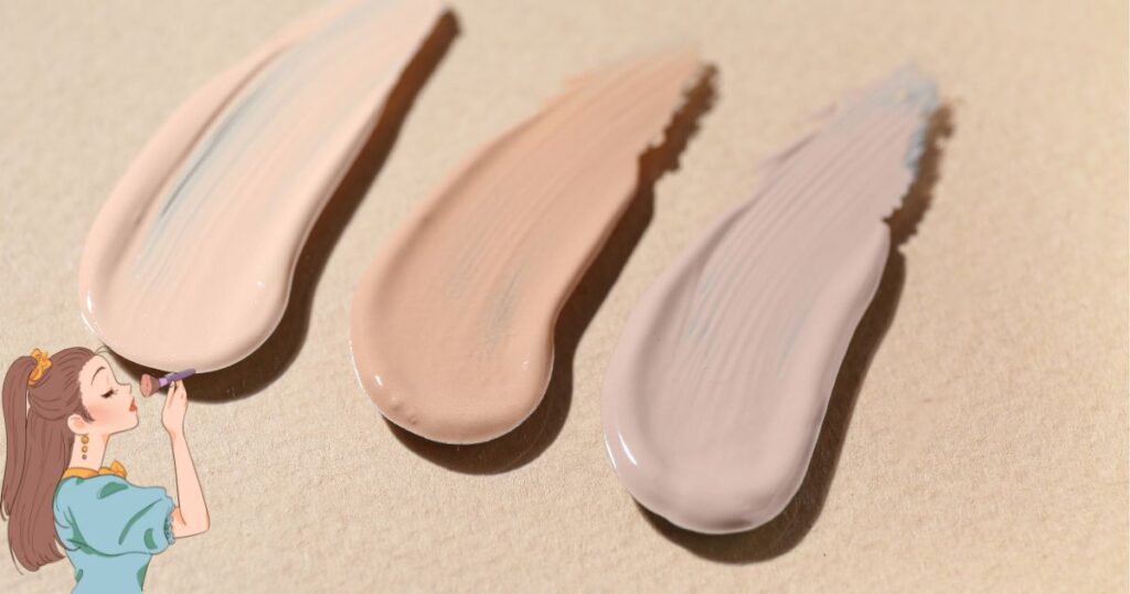 化粧している女性のイラストと3色のファンデーションの写真