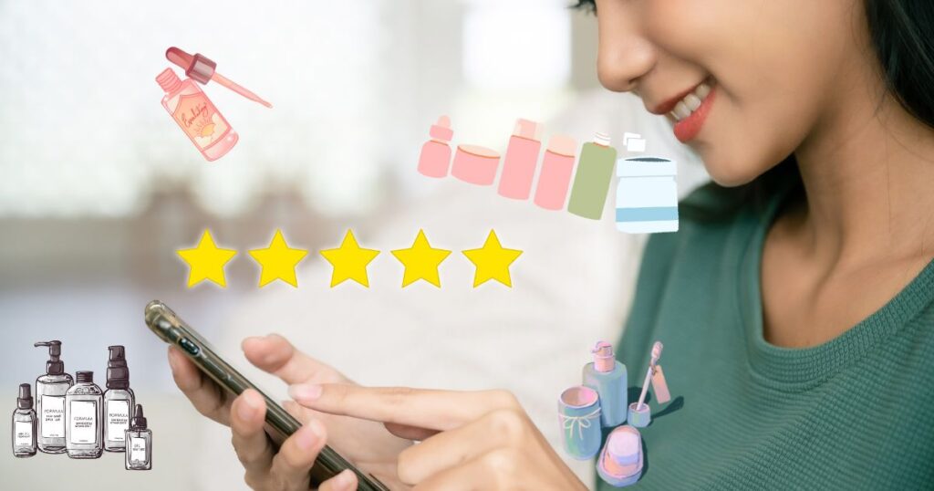 スマホを見ている女性の写真と星マーク