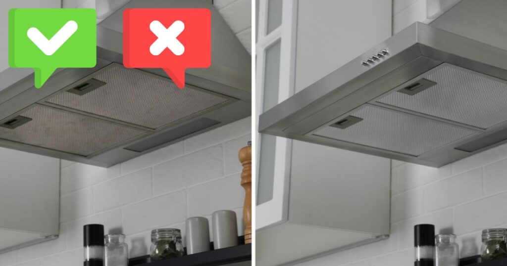 キッチン換気扇の写真とバツとレ点のイラスト