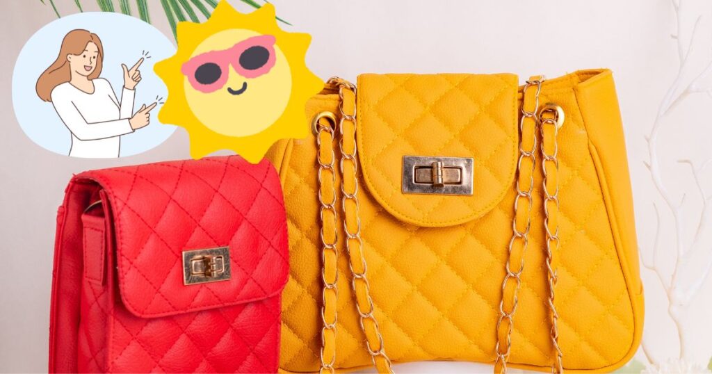 バッグの写真に太陽のイラスト