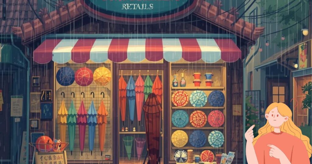 傘を売っているお店のイラスト